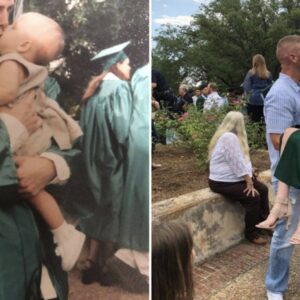 Dad & daughter recreate high school grad photo 18 years later – people look closer and spot one detail they can’t let go