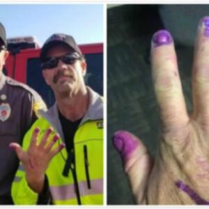 Firefighters calm down scared little girl at crash scene by asking her to paint their nails