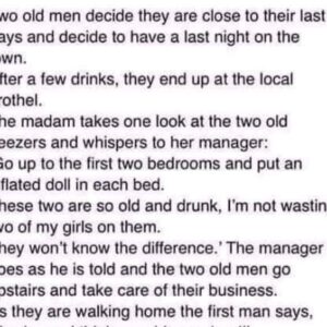 Two old men decide they are close to their last days and decide to have a last night on the town..