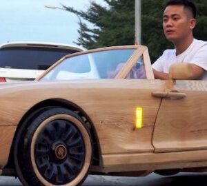 A dad made a car from wood for his little boy for about two months