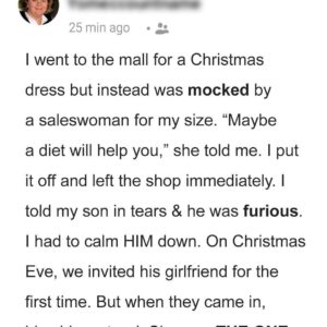 Saleswoman Humiliates Customer for Her Size, Meets Her at Boyfriend’s Home for Christmas Saleswoman Humiliates Customer for Her Size, Meets Her at Boyfriend’s Home for Christmas
