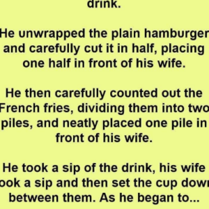 An old man placed an order for one hamburger, French fries, and a drink.