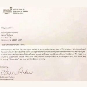 Harley Davidson rejects military wife’s late check – sends heartwarming note Harley Davidson rejects military wife’s late check – sends heartwarming note