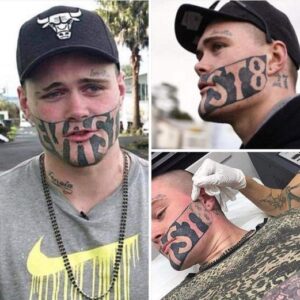 Unemployed dad with disturbing face tattoo begs for job on Facebook after searching for months. Unemployed dad with disturbing face tattoo begs for job on Facebook after searching for months.