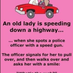 An elderly woman is stopped by police for speeding.