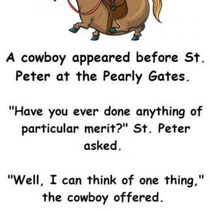 A cowboy appeared before St. Peter at the Pearly Gates.