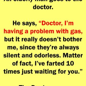 An elderly man’s having a problem with gas