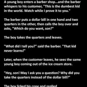 A young boy enters a barber shop…