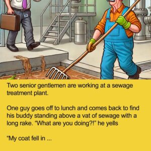 Two senior gentlemen are working at a sewage treatment plant