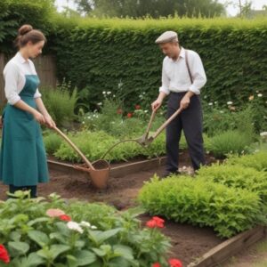 A man was working in the garden