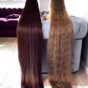 With 90-inches of flowing brown locks, this real life Rapunzel has hair brushing the ground behind her. With 90-inches of flowing brown locks, this real life Rapunzel has hair brushing the ground behind her.