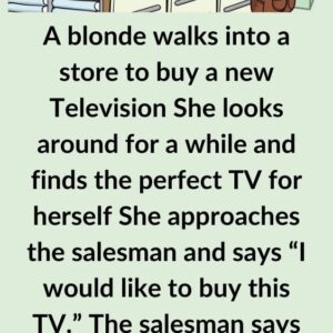 A blonde walks into a store to buy a new TV