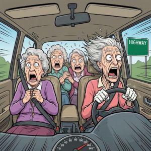 A police officer pulls over a car full of old women.