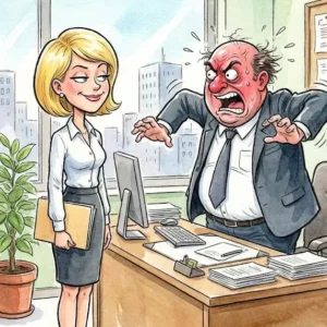 The pretty secretary came in late for work