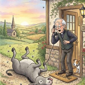 The Pastor heard a noise outside his door.