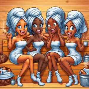 Four women were relaxing in a sauna