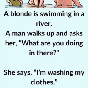 Video: A blonde is swimming in a river.