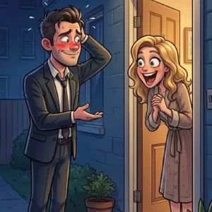 A company director returns home slightly tipsy after a client banquet.