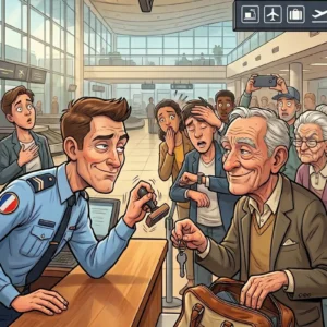 An elderly Canadian gentleman of 83 arrived in Paris by plane.