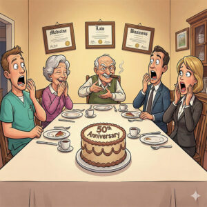 A husband and wife were celebrating their 50th anniversary.
