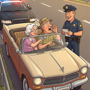 An older couple was cruising down the highway