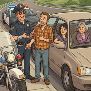 A man gets pulled over for speeding.