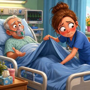 A male patient is lying in bed in the hospital