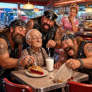 An old man was eating at a truck stop