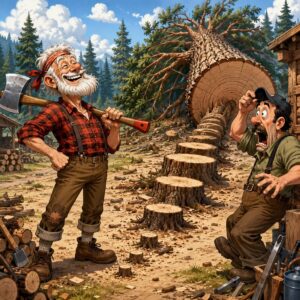 An old man applies for a job as a woodcutter