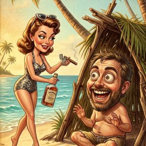 A man is stranded on a desert island for 10 years.