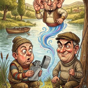 Two Men were out fishing when one decides to have a smoke.