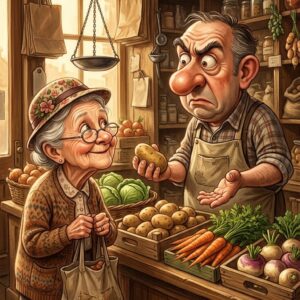 An elderly woman visited a store and requested seven kilograms of potatoes.