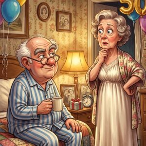 A husband and wife were celebrating their 50th anniversary.
